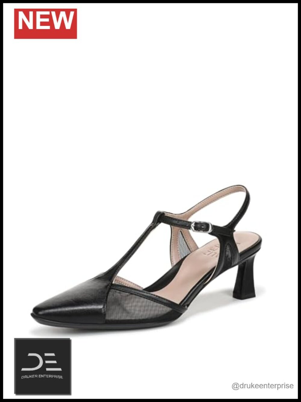 Naturalizer Torin Pump Adjustable Buckle T-Strap Slingback Flared Heel 2.13